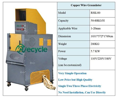 50-80Kg/H Scrap Copper Wire Cable Recycling Machine Scrap Copper Wire Cable Recycling System